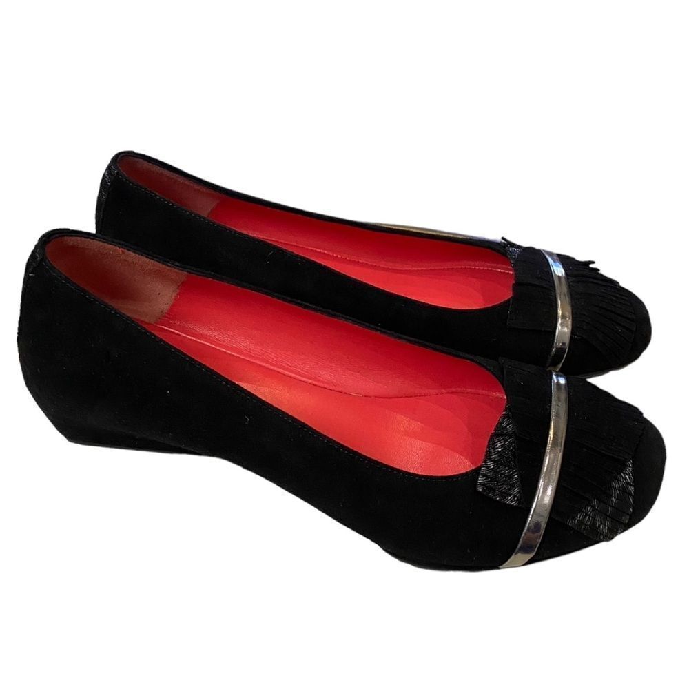 Pas de Rouge Women's Black Suede Leather Wedge Shoes 39.5